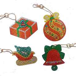 Mixed Shapes Christmas Theme DIY Diamond Painting Keychain Kit, Including Acrylic Board, Keychain Clasp, Bead Chain, Resin Rhinestones Bag, Diamond Sticky Pen, Tray Plate and Glue Clay, Mixed Shapes, 70x50mm, 4pcs/set
