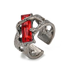 Черный Цвет Металла Прямоугольное сплавное кольцо-солитер со стразами, широкий манжет для мужчин, металлический черный , 15.5 мм, регулируемый