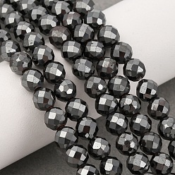 Естественный Цвет Гальванизировать немагнитных синтетический гематит бисер пряди, бисер нитей, класс А, граненые, круглые, первоначальный цвет, 6 мм, отверстие : 1 мм, около 73 шт / нитка, 15.7 дюйм (40 см)