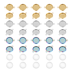 (52) Непрозрачная лаванда Набор для самостоятельного изготовления плоского круглого соединителя, в том числе 304 настройки кабошона разъема из нержавеющей стали, Кабошоны из стекла, разноцветные, 60 шт / коробка