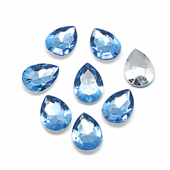 Озёрно--синий Акриловый горный хрусталь обратил назад кабошоны, граненые, Дно посеребренные, слеза, Плут синий, 18x13x4.5~4.8 мм