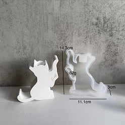 White Cat Shape Food Grade Silicone Candle Holder Molds, White, 143x110x30mm