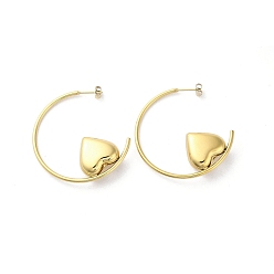 Real 18K Gold Plated Ion Plating(IP) 304 Stainless Steel Stud Earrings Hand Polished, Heart, Real 18K Gold Plated, 45x2mm