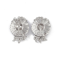 Платина Латунная застежка, 3 нитей, 6-луночное, цветок, платина, 21x16x7 мм, отверстие : 2.4 мм