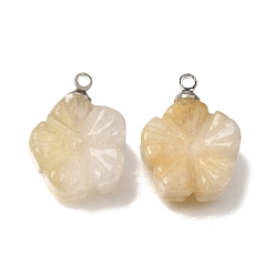 Citrine Heated Natural Citrine Pendants, with 201 Stainless Steel Loops, Flower Charms, 18x14x7mm, Hole: 1.6mm