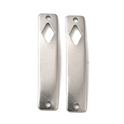 Rhombus Tarnish Resistant 201 Stainless Steel Connector Charms, Curved Rectangle Links with Hollow Pattern, Stainless Steel Color, Rhombus, 30x6x0.8mm, Hole: 1.4mm