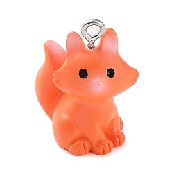 Лиса Непрозрачные подвески смолы, Подвески в виде животных с железными петлями с платиновым покрытием, лиса, 22.5x18.5x17.5 мм, отверстие : 2 мм