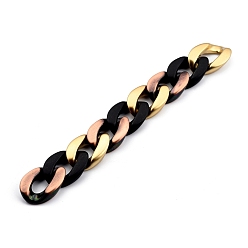 Red Copper Handmade CCB Plastic Curb Chains, with Gold & Black Opaque Spray Painted Acrylic, for necklaces, Bracelet, Handbag, Sunglasses Holder, Red Copper, Links: 30x21x7mm, 39-3/8 inch(100cm)/strand