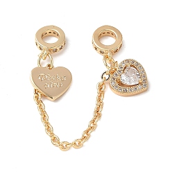 Настоящее золото 18K Латунный микропаве прозрачный кубический цирконий кабельная цепочка европейские бусины, без кадмия, без никеля и без свинца, реальный 18 k позолоченный, 80 мм, отверстие : 4.5 мм, 10x11x1 mm и 11x10x4 mm