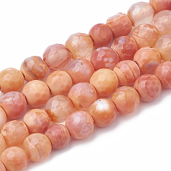 Легкий Лосось Природные пожары треск агат бисер нитей, окрашенные, граненые, круглые, светлый померанцевый, 7~8 мм, отверстие : 1 мм, около 46~48 шт / нитка, 14.17 дюйм ~ 15.15 дюйм