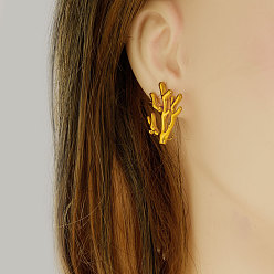 Настоящее золото 18K Элегантные морские кораллы 304 серьги-гвоздики из нержавеющей стали для женщин, стиль отпуска, реальный 18 k позолоченный, 25x19 мм