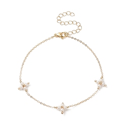 Golden Shell Pearl Beaded Cross Link Anklets, Brass Jewelry for Women, Golden, 8-3/4 inch(22.1cm)