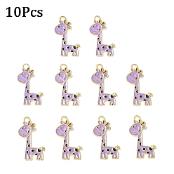 Lilac 10Pcs Alloy Enamel Pendants, Giraffe Charms, Lilac, 27x17x1mm, Hole: 2mm