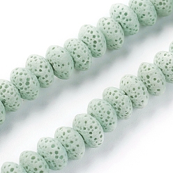 Аквамарин Бусы из натуральной лавы, окрашенные, рондель, аквамарин, 9x5~5.5 мм, отверстие : 2 мм, около 37 шт / нитка, 7.87 дюйм (20 см)