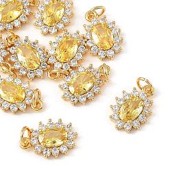 Yellow SHEGRACE Brass Micro Pave Cubic Zirconia Pendants, Cadmium Free & Nickel Free & Lead Free, Flower Charms, Real 18K Gold Plated, Yellow, 12x8x3mm, Jump Ring: 4x1mm, Inner Diameter: 2mm