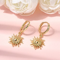 Настоящее золото 18K Серьги-кольца из латуни в форме солнца, долговечный, стойки покрытие, без свинца и без кадмия, реальный 18 k позолоченный, 31.5x14 мм