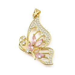 Настоящее золото 18K Латунные микро проложить кубического циркония подвески, бабочка, стойки покрытие, долговечный, без свинца и без кадмия, реальный 18 k позолоченный, 33.5x20x4 мм, отверстие : 3.5 мм