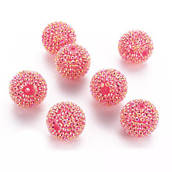 Magenta AB-Color Resin Rhinestone Beads, with Acrylic Round Beads Inside, for Bubblegum Jewelry, Magenta, 26x24mm, Hole: 2~2.5mm