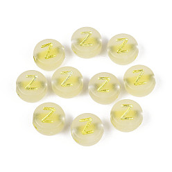 Letter Z Светящиеся матовые акриловые бусины, гальваническим, плоские круглые с буквы, светится в темноте, Письмо Z, 10x5 мм, отверстие : 2 мм, Около 1390 шт / 500 г