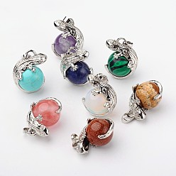 Смешанные камни Природные и синтетические смешанные каменные подвески, cabrite / ящерица, с латунной фурнитурой , платина, без свинца и без никеля , 28x22x16 мм, отверстие : 4x6 мм