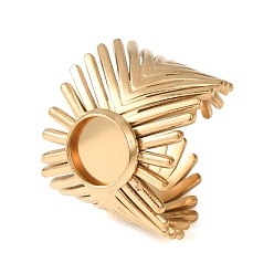 Golden V-Shaped 304 Stainless Steel Cuff Ring Components, Round Pad Ring Setting, Ion Plating(IP), Long-Lasting Plated, Golden, 18mm,17mm, Tray Size: 8mm