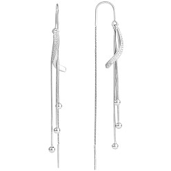 Platinum Anti-Tarnish Clear Cubic Zirconia Twist with Chain Tassel Dangle Earrings, Rhodium Plated 925 Sterling Silver Long Drop Ear Thread for Women, Platinum, 75mm, Pin: 0.8mm