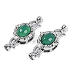 Платина Латунное микропейв, прозрачный кубический цирконий, складные застежки, овальные, с натуральным зеленым агатом, платина, 35 мм