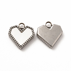 Stainless Steel Color 304 Stainless Steel Heart Charms, with White Shell, Stainless Steel Color, 12x11x3mm, Hole: 2mm