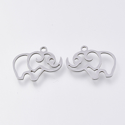 Stainless Steel Color Tarnish Resistant 201 Stainless Steel Charms, Laser Cut Pendants, Elephant, Stainless Steel Color, 14x18x1mm, Hole: 1.4mm