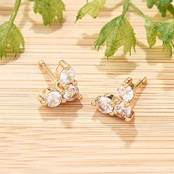 Сердце Женские серьги-гвоздики из латуни с микропаве и прозрачным кубическим цирконием, без кадмия и без свинца, долговечный, стойки покрытие, золотые, сердце, 6.5x8.5 мм