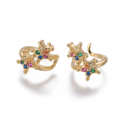 Golden Brass Cubic Zirconia Cuff Earrings, Star, Golden, 10x1.5~14mm