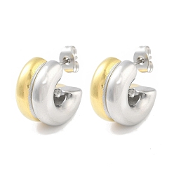 Platinum & Golden 304 Stainless Steel Stud Earrings, Half Hoop Earrings for Women, Platinum & Real 18K Gold Plated, 15x9.5mm