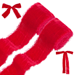 Красный Бархатная лента с бахромой, Свадебная лента с необработанными краями для упаковки подарков, украшение букета цветов, красные, 1-3/8~1-5/8 дюйм (35~40 мм), 1.5 ярдов / ролл