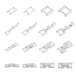 Серебро 20 шт 4 стили экологически чистые латунные застежки для часовых ремешков, долговечный, без свинца и без кадмия, серебряные, 15~17x3.5~7.5x4 мм, 5 шт / стиль