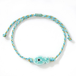 Бирюза Регулируемые браслеты ручной работы из фарфора с подвесками в виде рыбок, Браслеты из плетеной волоконной нити для женщин, бирюзовые, 11.02 дюйм (28 см)