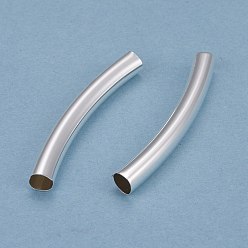 Посеребрённый Бисера латунной трубки, долговечный, изогнутые бусины, трубка, 925 серебро покрытием, 40x5 мм, отверстие : 4 мм