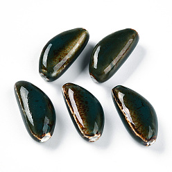 Темно-серый Фарфоровые бусины ручной работы, фантазии античного стекла фарфора, зубчик чеснока, темно-серый, 31~33x15~16.5x12~13.5 мм, отверстие : 2.5~3 мм