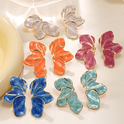 Золотой 304 серьги-гвоздики из нержавеющей стали в форме лепестков, золотые, 43x28.5 мм