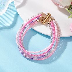 Pink Многослойные браслеты из стеклянных бусин для женщин, круглые, розовые, 7-3/8 дюйм (18.6 см)