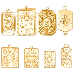 Настоящее золото 18K 8 шт. 8 стили 304 и 201 подвески из нержавеющей стали, прямоугольные, ионное покрытие (ip), реальный 18 k позолоченный, 18.5~27x11~18x1.5~4 мм, отверстие : 1.6~2.5 мм, 1 шт / стиль