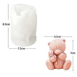 White Food Grade DIY Silicone Candle Molds, For Candle Making, Bear, White, 7.5x7.5x8.5cm
