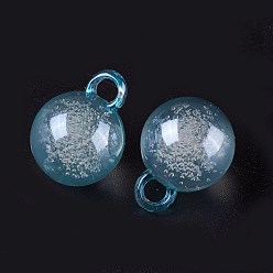 Light Blue Acrylic Pendants, with Bubble inside, Round, Light Blue, 16x11mm, Hole: 3mm