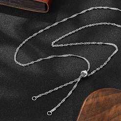 Нержавеющая Сталь Цвет 304 нержавеющая сталь сингапур цепи ожерелье решений, с латунными скользящими бусинами, цвет нержавеющей стали, 23.70 дюйм (60.2 см)