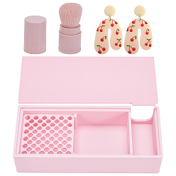 Pink Коробка для хранения порошка полимерной глины PLA с разделителем, с кистью, прямоугольные, розовые, 166x72x35 мм