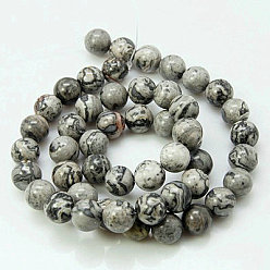 Map Stone Natural Map Stone/Picasso Stone/Picasso Jasper Beads Strands, Round, 4mm, Hole: 1mm, about 88pcs/strand, 15.3 inch