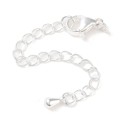 Посеребрённый Латунный удлинитель цепи, концевые цепи, без кадмия, без никеля и без свинца, слеза, 925 серебро покрытием, 57~70 мм