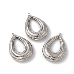 Stainless Steel Color Non-Tarnish 304 Stainless Steel Pendants, Teardrop Charm, Stainless Steel Color, 46.5x32.5x8mm, Hole: 3mm