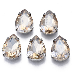 Светлый Колорадский Топаз Шить на горный хрусталь, стекло горный хрусталь, многожильных ссылки, с настройками из нержавеющей стали, аксессуары для одежды, граненые, слеза, lt.col.topaz, 14x10x5.5 мм, отверстие : 1.2 мм