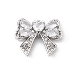 Платина Латунные микропаве прозрачные подвески с фианитом, без кадмия, без никеля и без свинца, бантом с сердцем, платина, 14x16.5x4 мм, отверстие : 1.2 мм