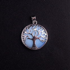 Quartz Crystal Natural Quartz Crystal Pendants, Rock Crystal Tree of Life Metal Charms, Platinum, 27x27x7mm